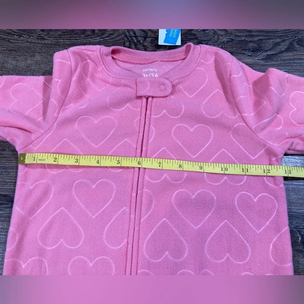 Carter’s One Piece Fleece Footed Girls Toddler Sleeper Size 3T Pink Hearts
